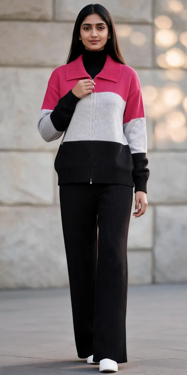 Pink_Black_Woolen_Color_Block_Co-Ord_Set_For_Women