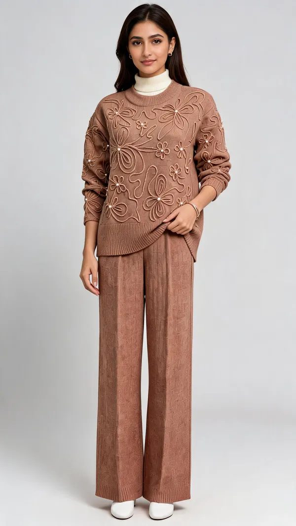Brown_Woolen_Floral_Knit_Relaxed_Fit_Co-Ord_Set_For_Women