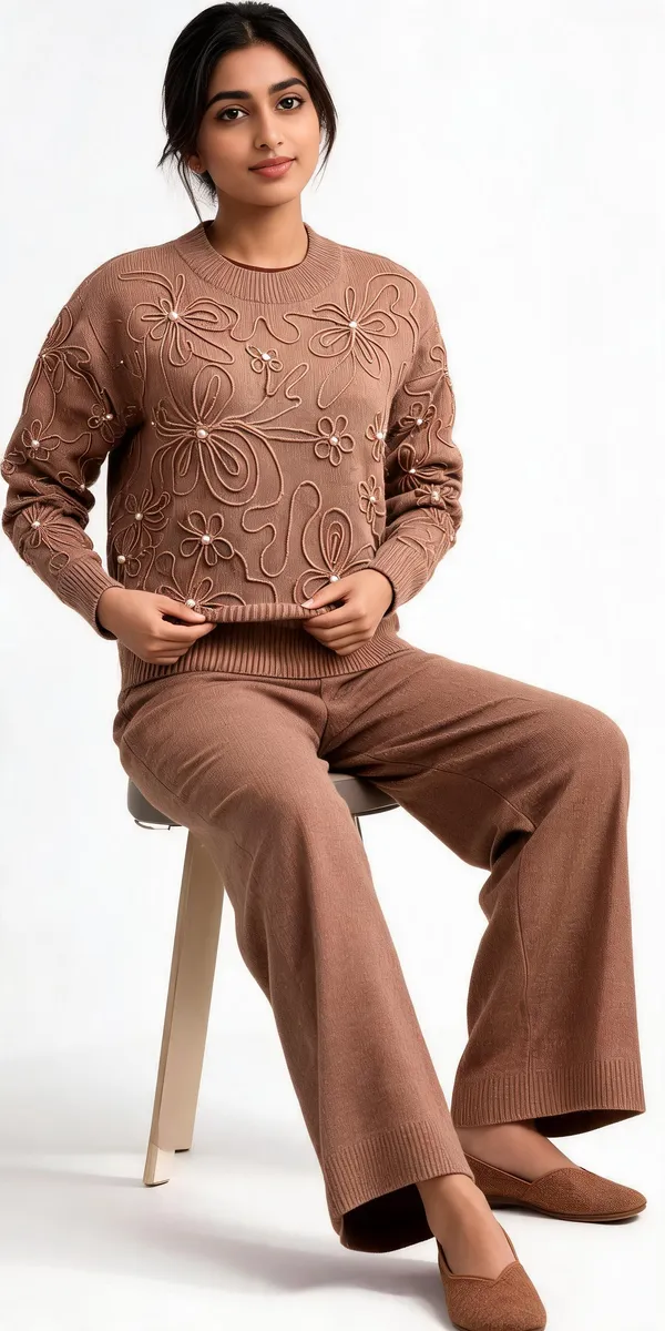 Brown_Woolen_Floral_Knit_Relaxed_Fit_Co-Ord_Set_For_Women