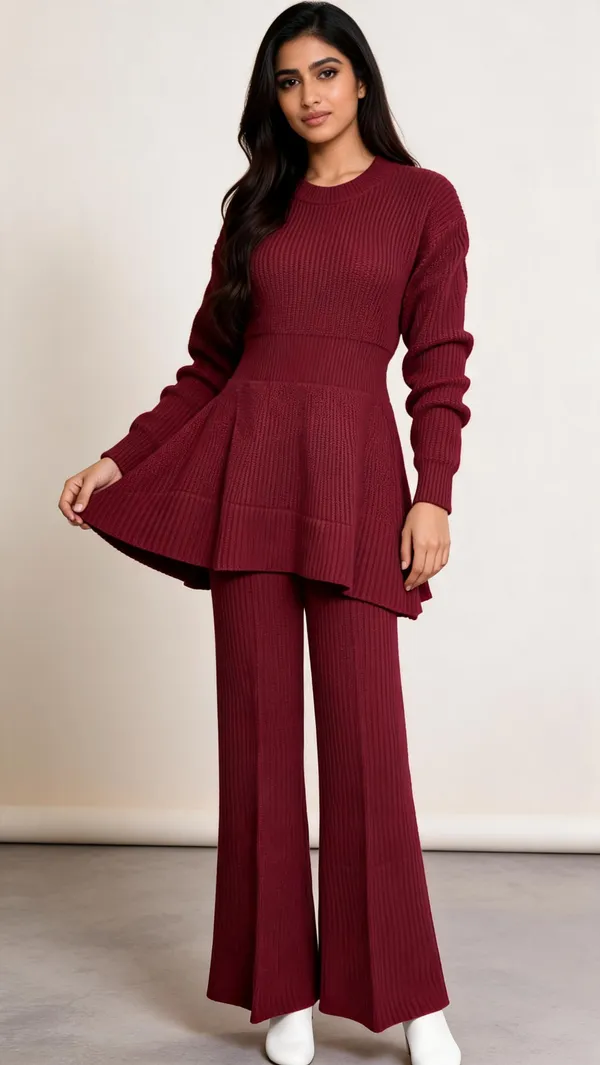 Maroon_Woolen_Ribbed_Knit_Relaxed_Fit_Co-Ord_Set_For_Women