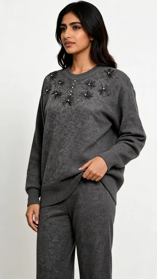 Grey_Woolen_Knit_Regular_Fit_Co-Ord_Set_For_Women