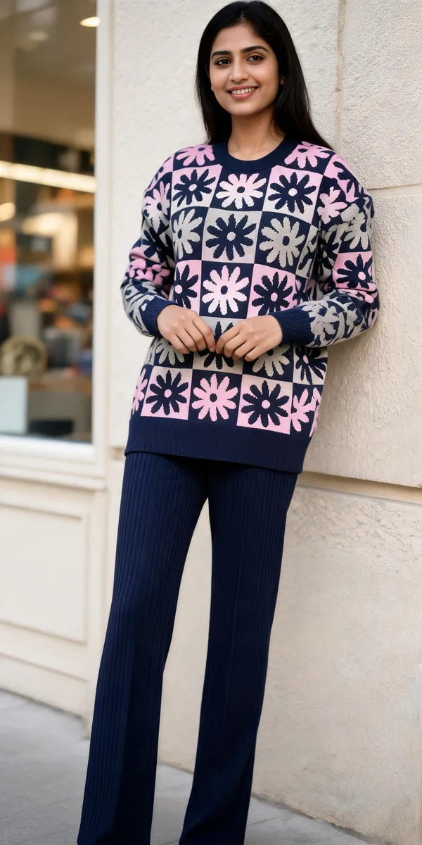 Navy_Woolen_Floral_Print_Knit_Co-Ord_Set_For_Women