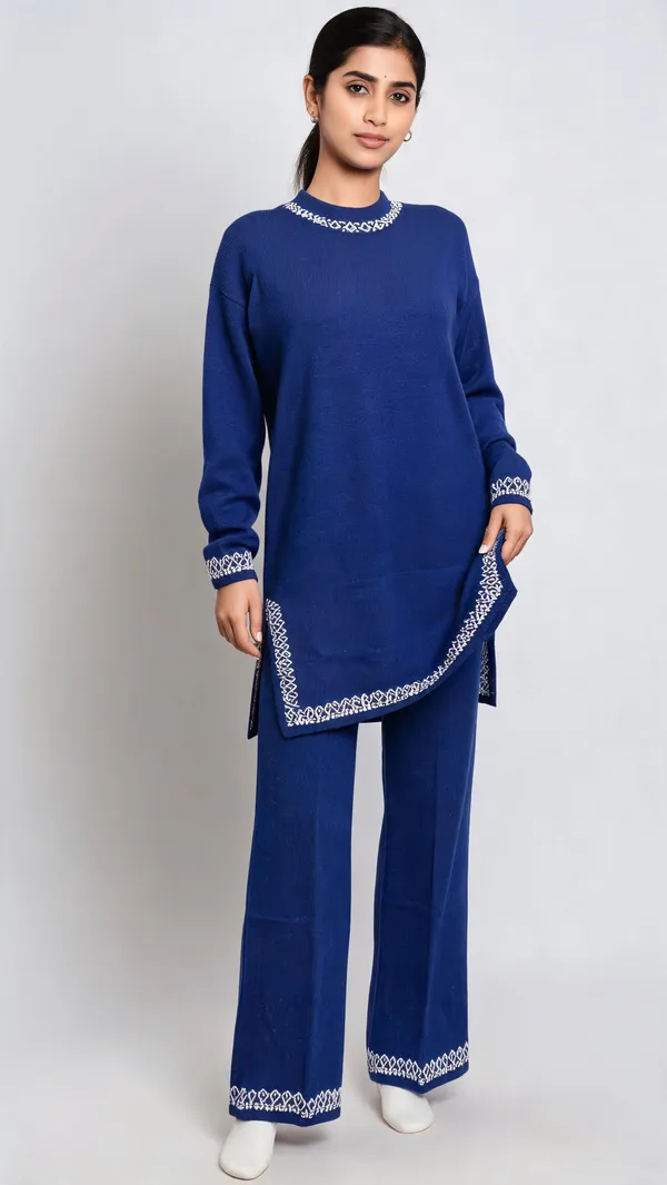 Blue_Woolen_Embroidered_Straight_Fit_Co-Ord_Set_For_Women