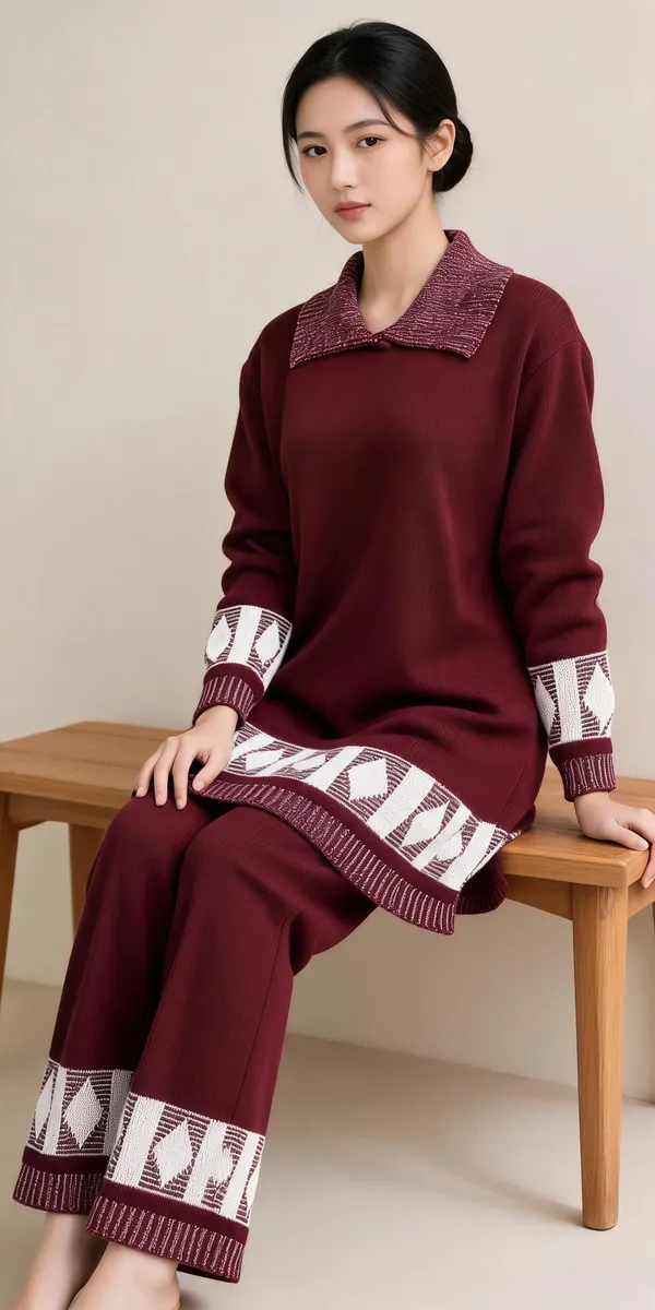 Maroon_Woolen_Embellished_Co-Ord_Set_For_Women