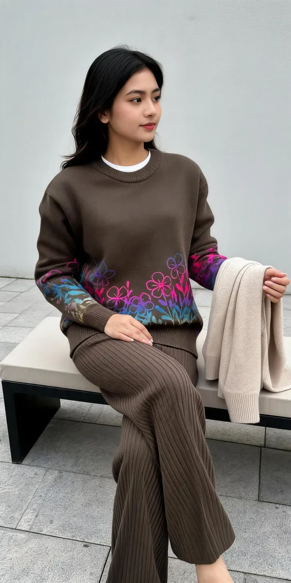 Brown_Woolen_Floral_Print_Relaxed_Fit_Co-Ord_Set_For_Women