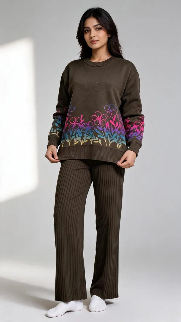 Brown_Woolen_Floral_Print_Relaxed_Fit_Co-Ord_Set_For_Women