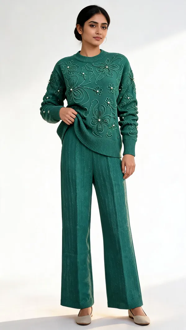 Teal_Woolen_Knit_Embroidered_Co-Ord_Set_For_Women