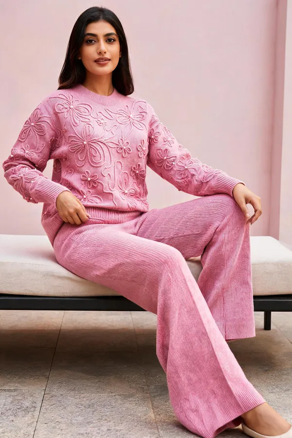 Pink_Woolen_Knit_Embroidered_Relaxed_Fit_Co-Ord_Set_For_Women