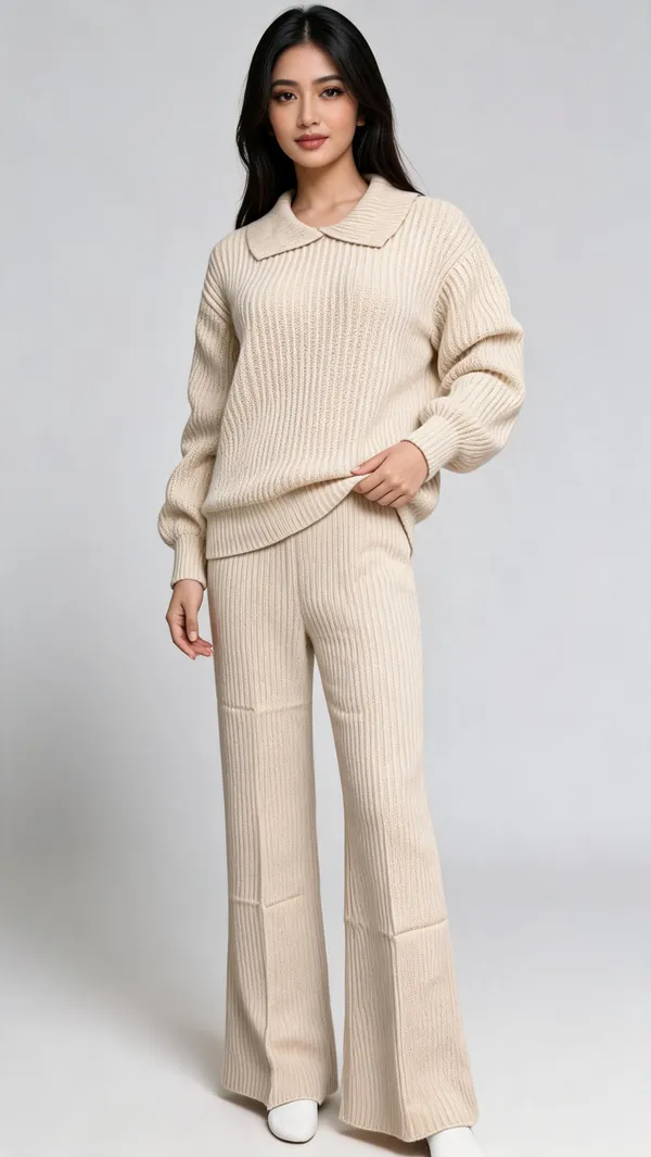 Beige_Woolen_Ribbed_Knit_Relaxed_Fit_Co-Ord_Set_For_Women