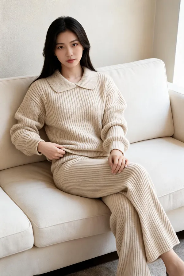 Beige_Woolen_Ribbed_Knit_Relaxed_Fit_Co-Ord_Set_For_Women