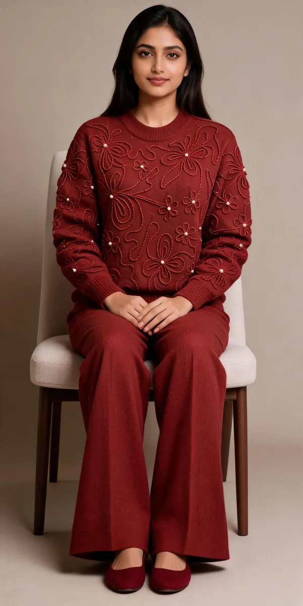 Maroon_Woolen_Regular_Fit_Floral_Embroidered_Co-Ord_Set_For_Women