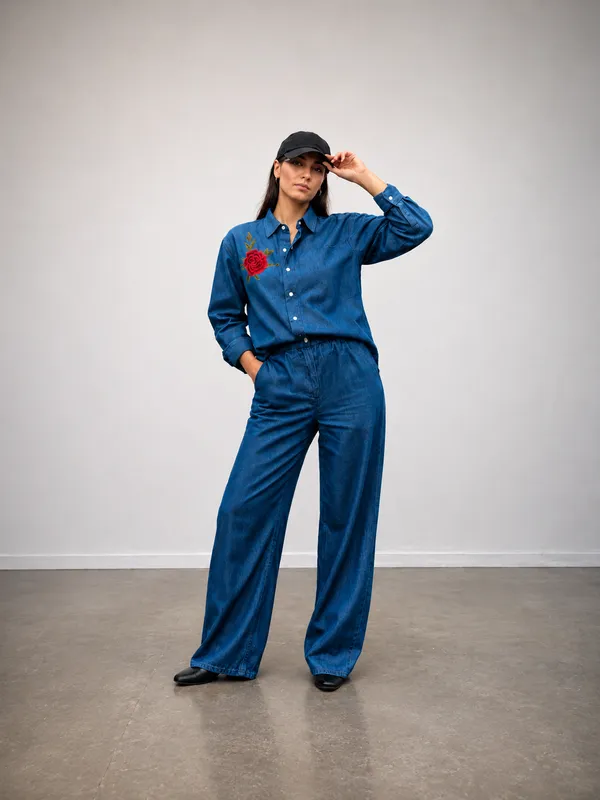 Blue_Denim_Relaxed_Embroidered_Shirt_Wide_Leg_Co-Ord_Set_For_Women