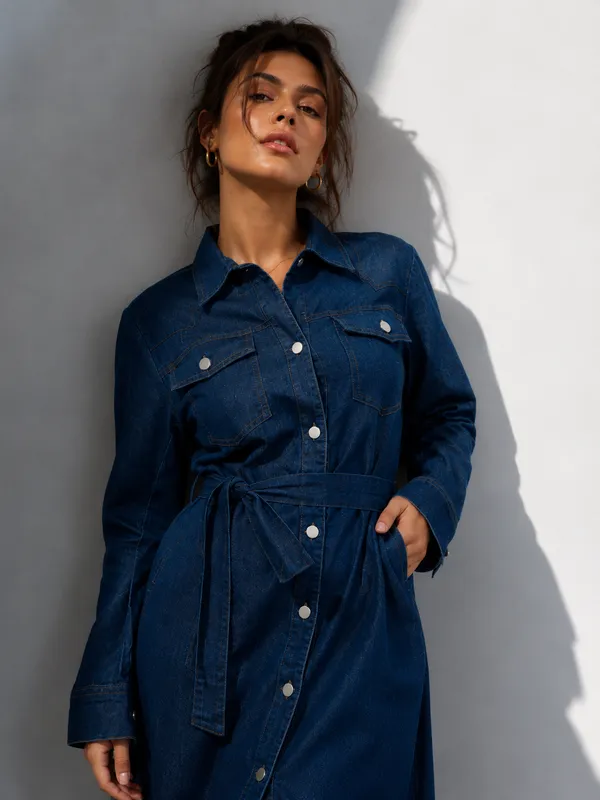 Midnight_Blue_Denim_Tie-Waist_Full_Sleeve_Midi_Shirt_Dress_For_Women