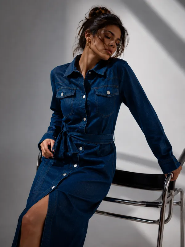 Midnight_Blue_Denim_Tie-Waist_Full_Sleeve_Midi_Shirt_Dress_For_Women