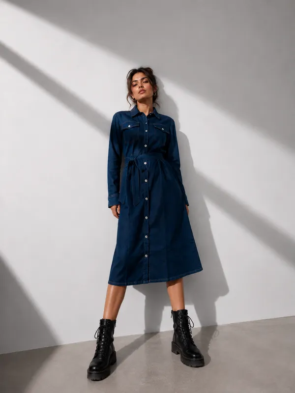 Midnight_Blue_Denim_Tie-Waist_Full_Sleeve_Midi_Shirt_Dress_For_Women