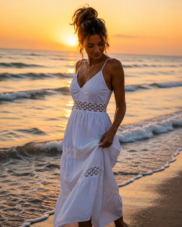 White_Cotton_Lace_Detail_Flowy_Midi_Beach_Dress_For_Women