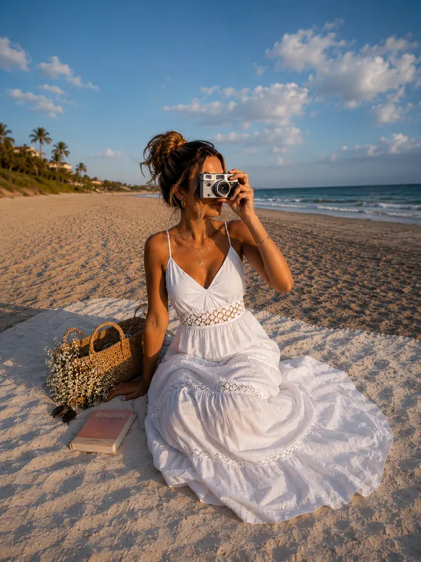 White_Cotton_Lace_Detail_Flowy_Midi_Beach_Dress_For_Women