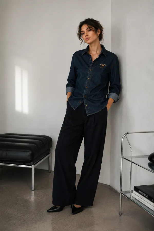 Navy_Blue_Denim_Relaxed_Bow_Embroidered_Shirt_For_Women