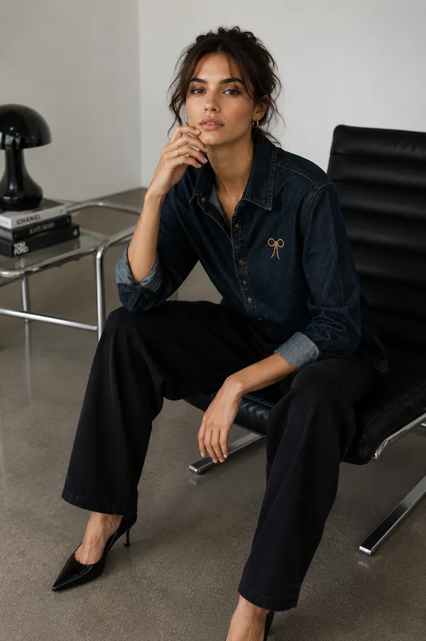 Navy_Blue_Denim_Relaxed_Bow_Embroidered_Shirt_For_Women