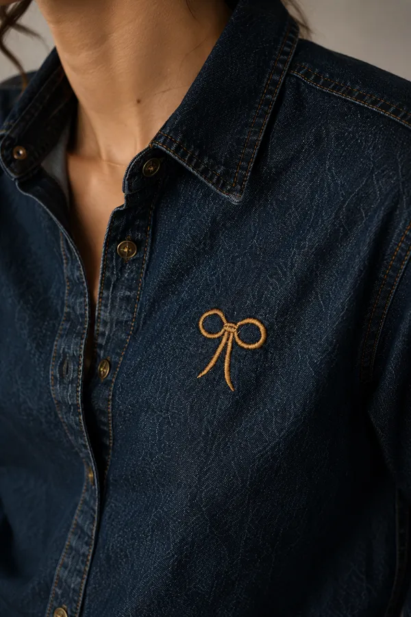 Navy_Blue_Denim_Relaxed_Bow_Embroidered_Shirt_For_Women
