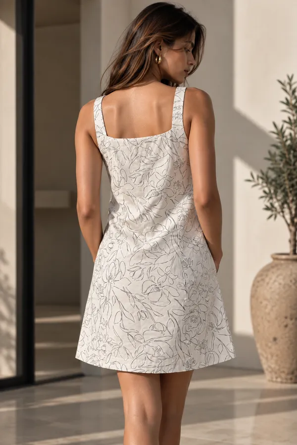 White_Cotton_Floral_Print_A-Line_Mini_Dress_For_Women