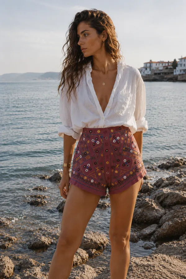 Rust_Embellished_Relaxed_Shorts_For_Women