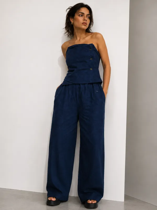 Blue_Denim_Strapless_Wide_Leg_Co-Ord_Set_For_Women
