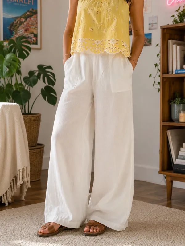 Yellow_And_White_Eyelet_Camisole_Wide_Leg_Co-Ord_Set_For_Women