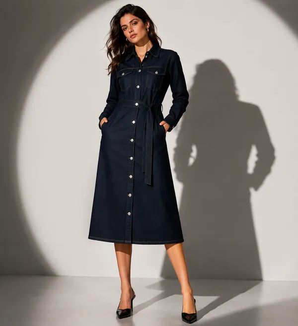 Indigo_Denim_Belted_Midi_Shirt_Dress_For_Women
