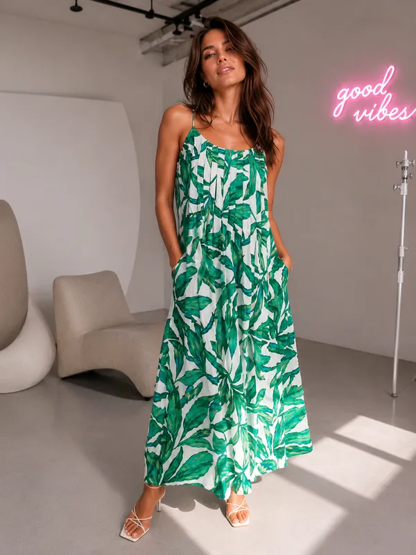 Green_And_White_Cotton_Leaf_Print_Flowy_Maxi_Dress_For_Women