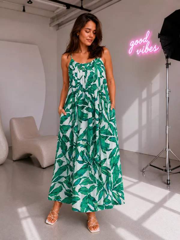 Green_And_White_Cotton_Leaf_Print_Flowy_Maxi_Dress_For_Women
