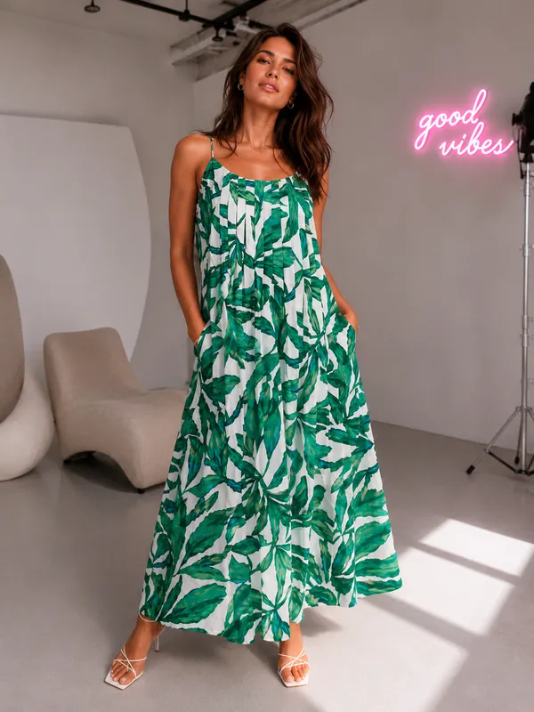 Green_And_White_Cotton_Leaf_Print_Flowy_Maxi_Dress_For_Women