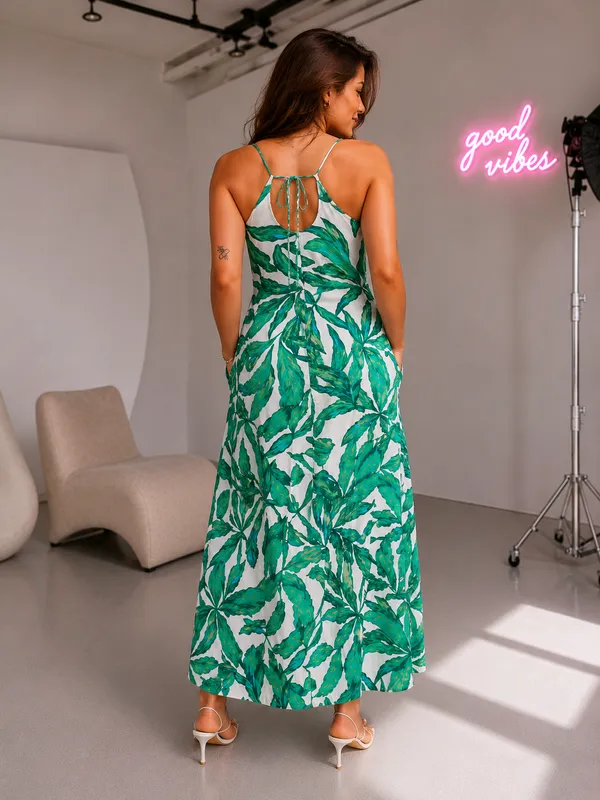 Green_And_White_Cotton_Leaf_Print_Flowy_Maxi_Dress_For_Women