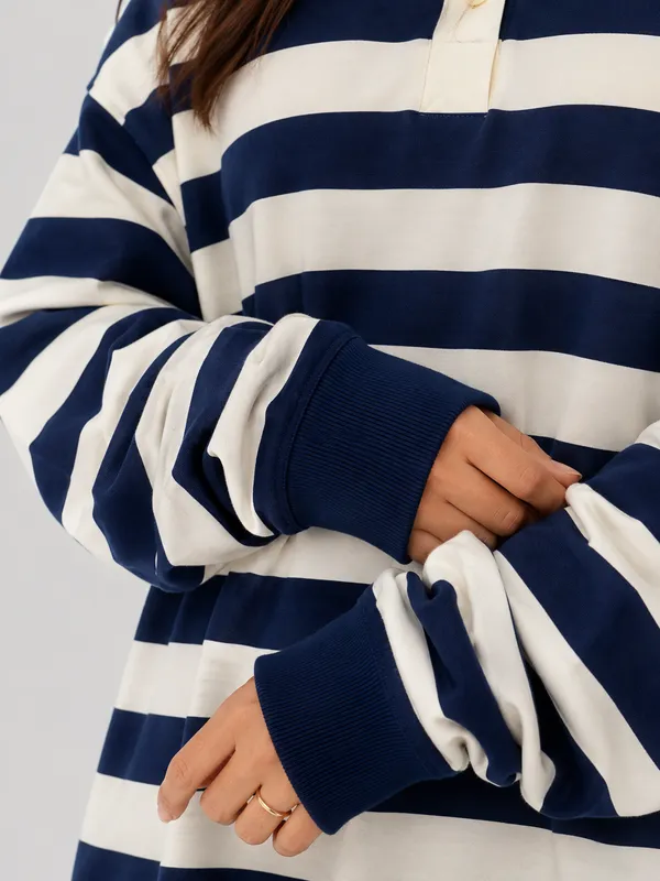 Navy_Cream_Cotton_Oversized_Striped_Rugby_T-Shirt_For_Women
