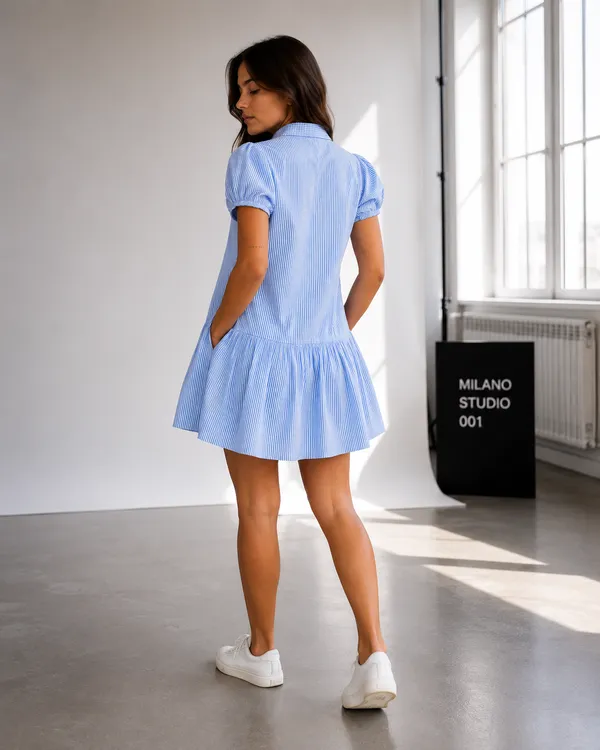 Blue_White_Cotton_Striped_Puff_Sleeve_Mini_Dress_For_Women