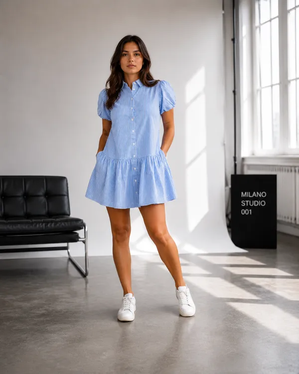 Blue_White_Cotton_Striped_Puff_Sleeve_Mini_Dress_For_Women