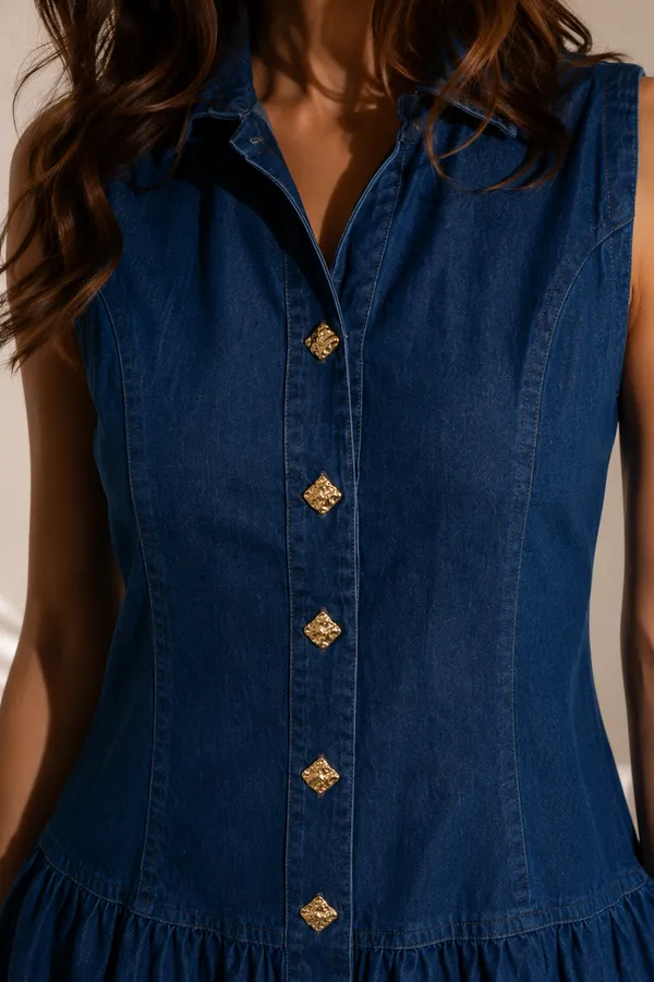 Blue_Denim_Tailored_Midi_Dress_For_Women