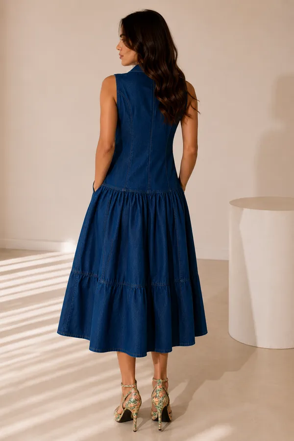 Blue_Denim_Tailored_Midi_Dress_For_Women