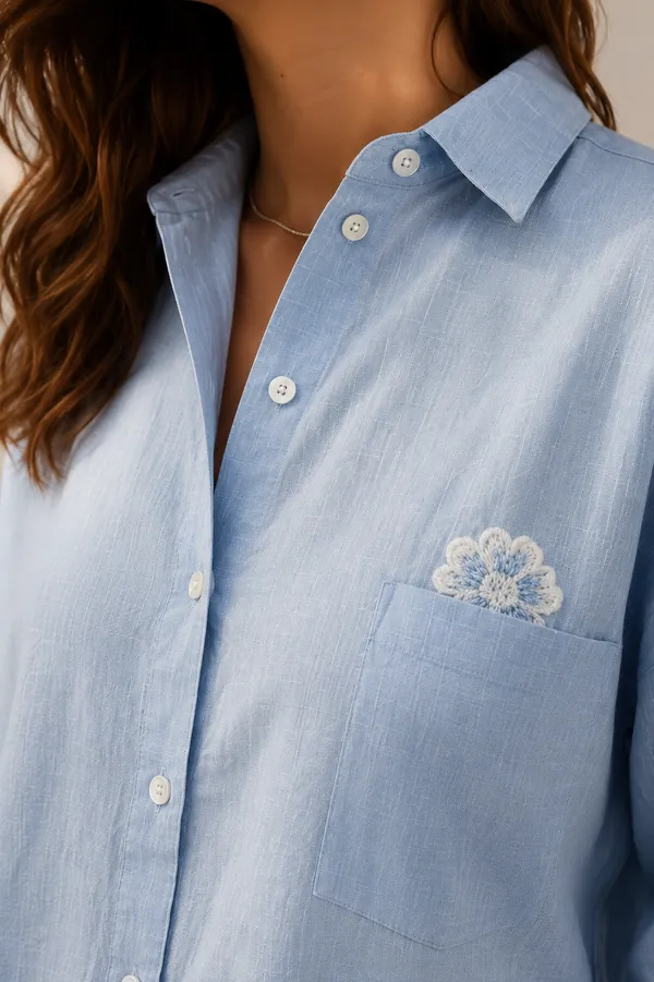 Blue_Linen_Oversized_Daisy_Embroidered_Shirt_For_Women