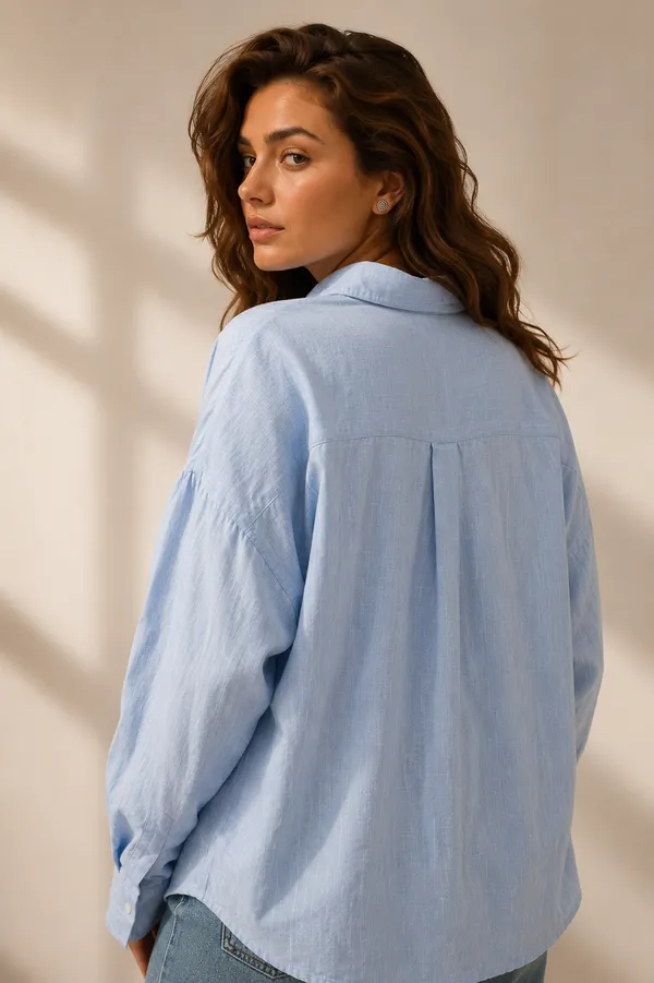 Blue_Linen_Oversized_Daisy_Embroidered_Shirt_For_Women