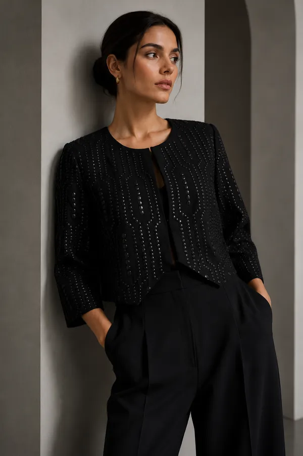 Black_Embellished_Structured_Cropped_Top_For_Women