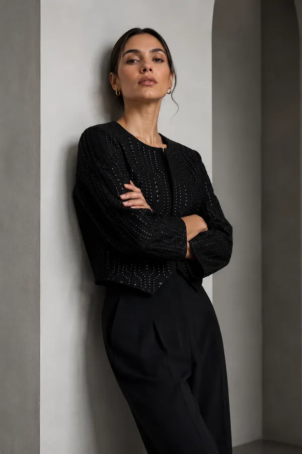 Black_Embellished_Structured_Cropped_Top_For_Women