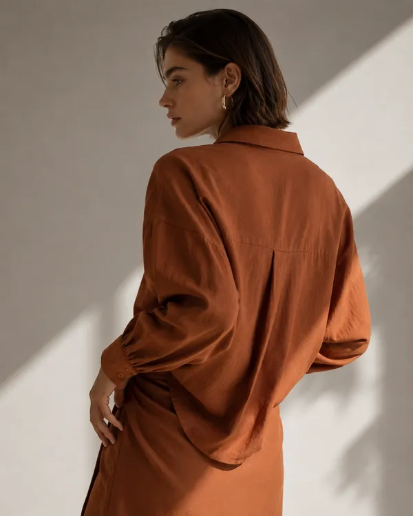 Brown_Linen_Blend_Oversized_Wrap_Drape_Shirt_For_Women