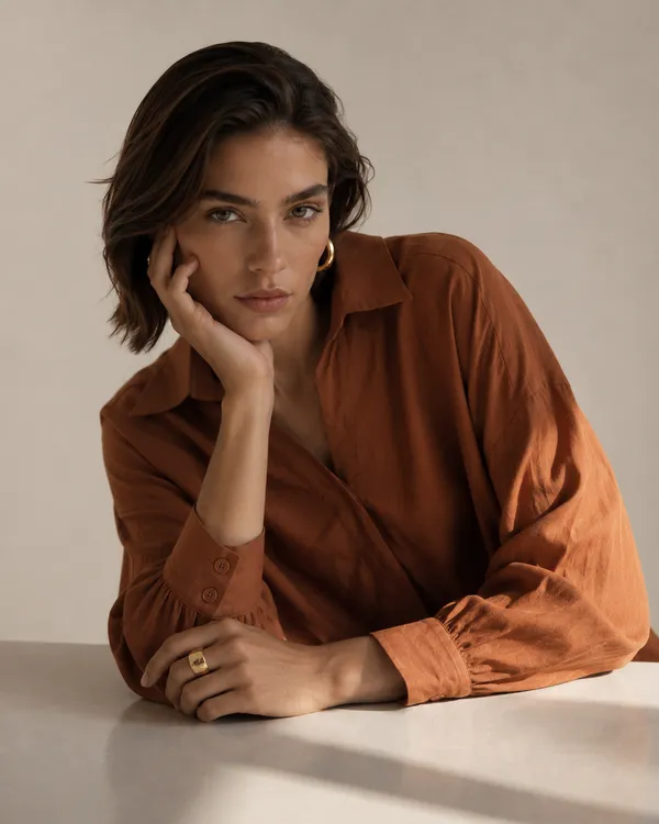 Brown_Linen_Blend_Oversized_Wrap_Drape_Shirt_For_Women