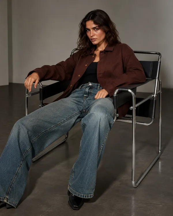 Brown_Cotton_Denim_Oversized_Embroidered_Shirt_For_Women