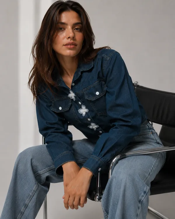Midnight_Blue_Denim_Butterfly_Appliqué_Relaxed_Overshirt_For_Women