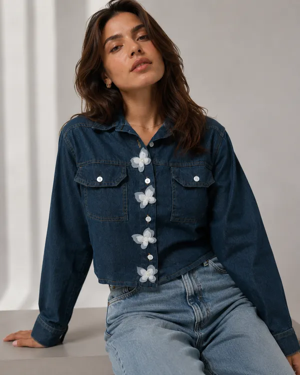 Midnight_Blue_Denim_Butterfly_Appliqué_Relaxed_Overshirt_For_Women