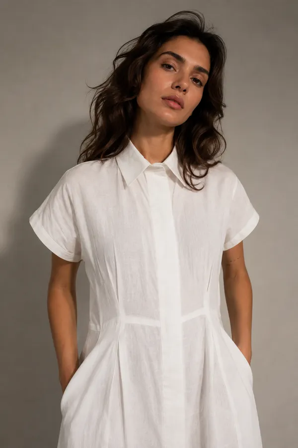 White_Linen_Relaxed_Midi_Shirt_Dress_For_Women