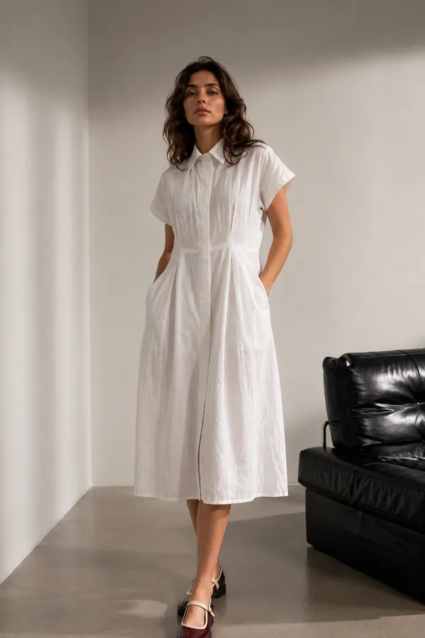 White_Linen_Relaxed_Midi_Shirt_Dress_For_Women