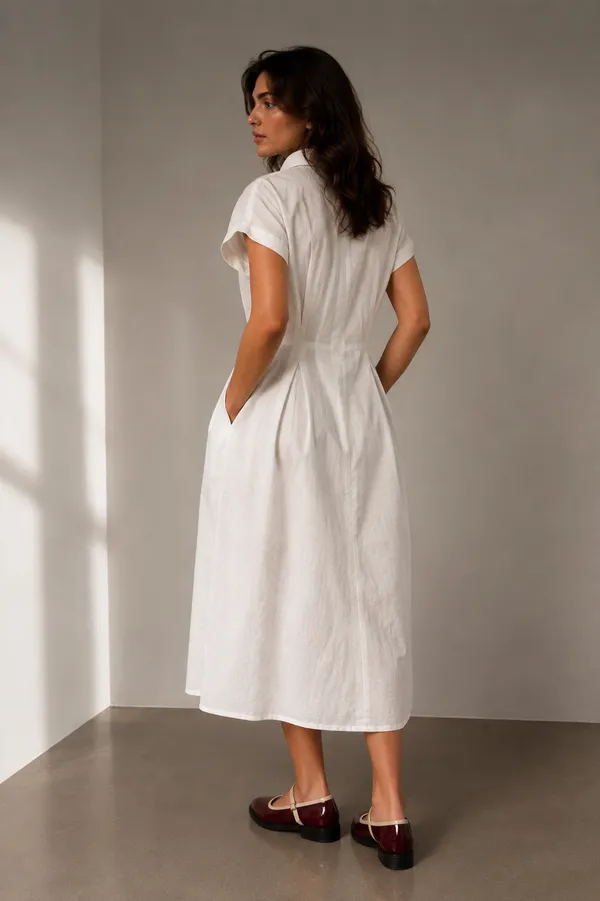 White_Linen_Relaxed_Midi_Shirt_Dress_For_Women